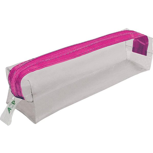 Estojo PVC TRANSP. Cristal PINK 1ZÍPER