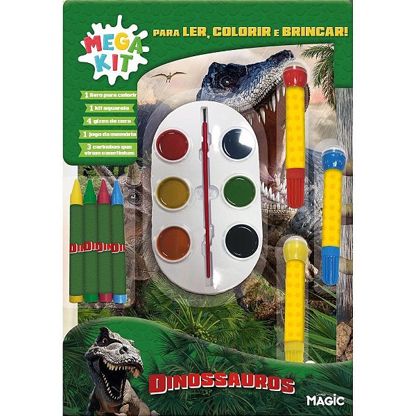 Livro Infantil para Colorir Dinossauros Mega KIT LER e Colorir