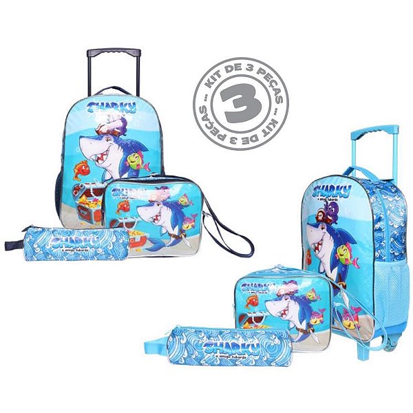 Mochila Infantil com Rodinha o Amigo SHARKY KIT com 3 Peças