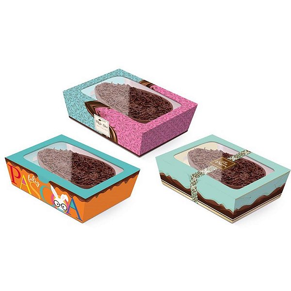 Caixa para OVO de Páscoa 250G com Colher 16,5X12,5X5CM Sortida – Pacote com 6