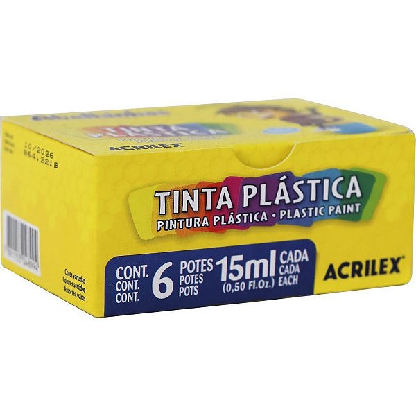 Tinta Plástica 6 Cores 15ML Pacote com 12