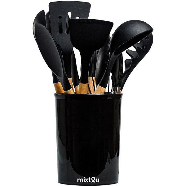 Conjunto de Espátulas de Silicone com 12 Peças Pretas