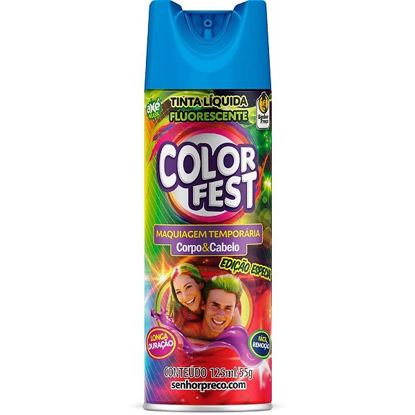 Tinta SPRAY Fluorescente Color FEST Azul 125ML - Caixa com 24 Unidades