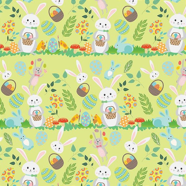 Papel Presente Bobina Couchê 60CM Coelhinho da Páscoa C/100M