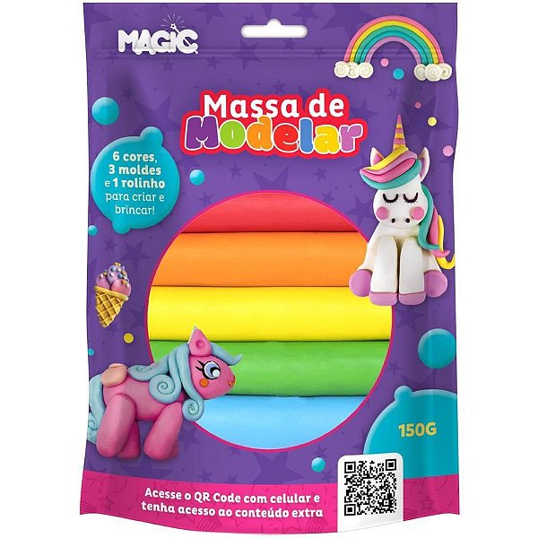 Massa para Modelar Criativa Unicórnio 6 Cores 150G com Acessórios