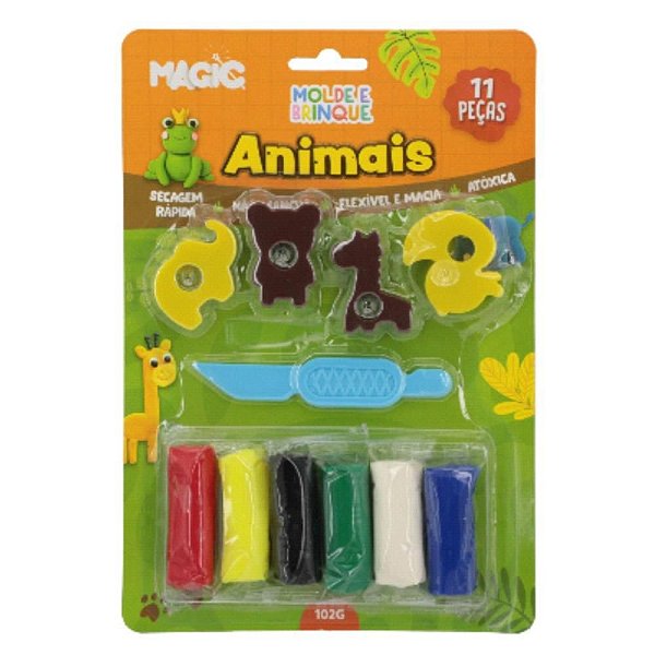 Massa para Modelar Criativa Animais 11 Peças Molde e Brinque