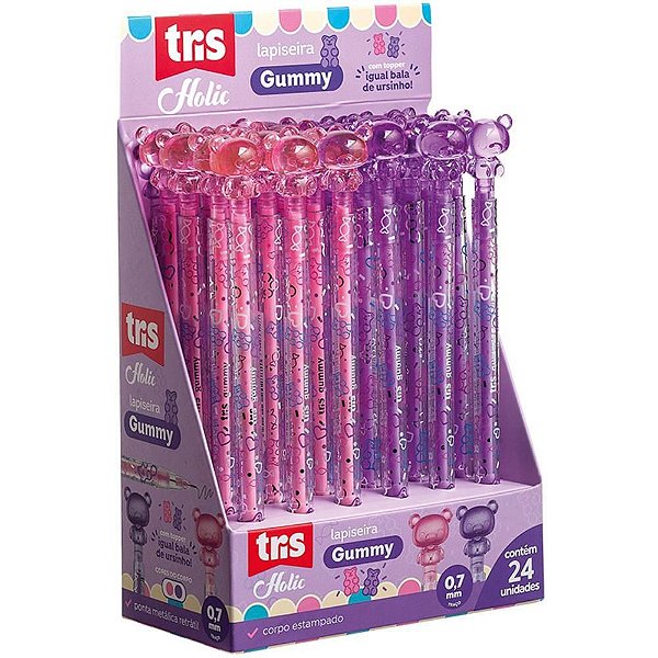 Lapiseira 0.7MM TRIS GUMMY Retrátil Ursinho - 2 Cores Display com 24 Unidades