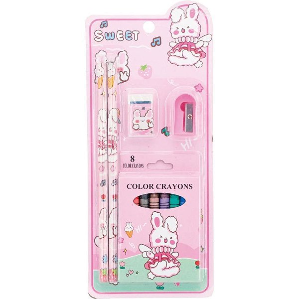 Kit Escolar RS/LL C/4PÇS e GIZ de Cera