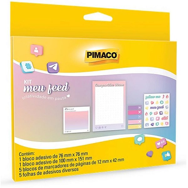 Kit Escolar Adesivo Meu Feed Etiquetas, Blocos e Marcadores - Caixa com 4