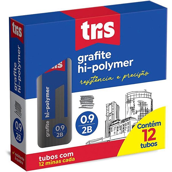 Grafite 0.9MM TRIS 2B 12 Tubos X 12 Minas