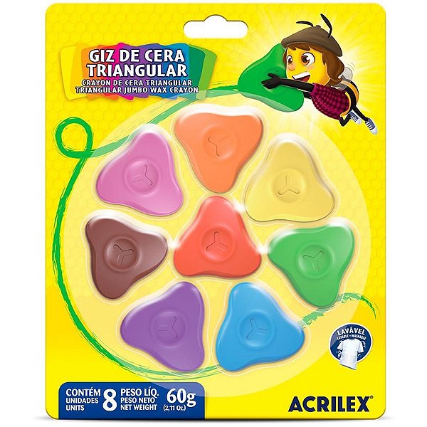 Giz de Cera Fino 08 Cores Triangular CX com 06