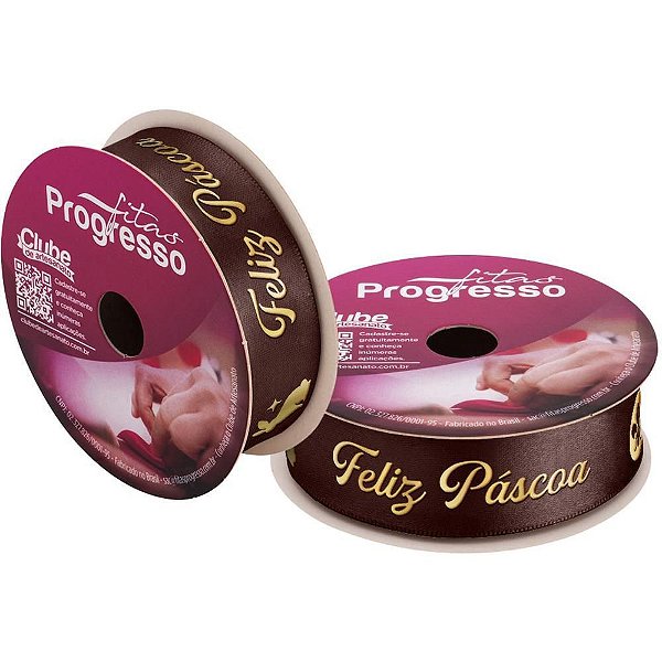 Fita de Cetim Páscoa 22MM X 10M Feliz Páscoa Marrom