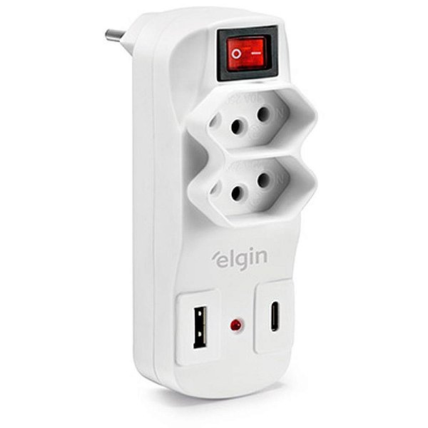 Filtro de Linha 2 Tomadas + USB Tipo A/C 10A