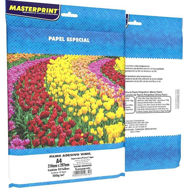 Filme Adesivo INKJET A4 150G Transparente À Prova D´água C/ 10 Folhas