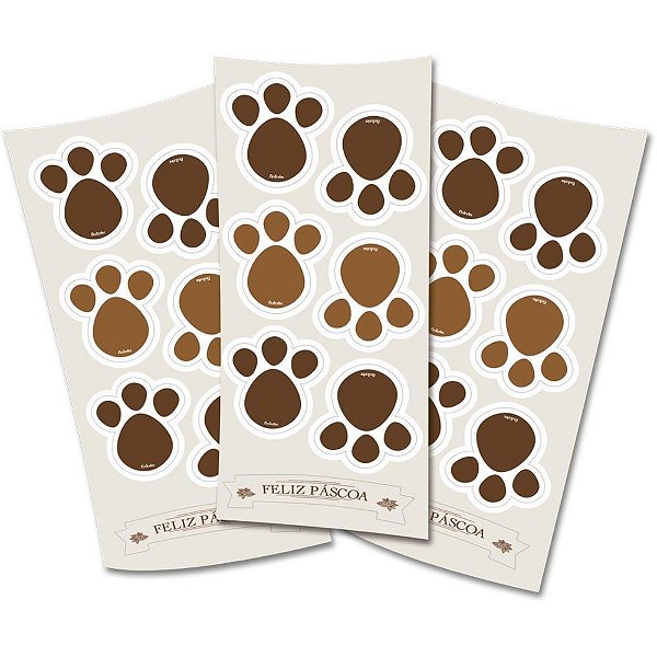 Etiqueta Adesiva Páscoa Patinhas Marrom com 18 Unidades Pacote com 12