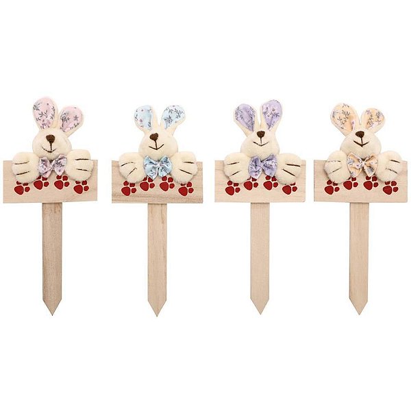 Decoração de Páscoa Plaquinha C/COELHO Florido SORT