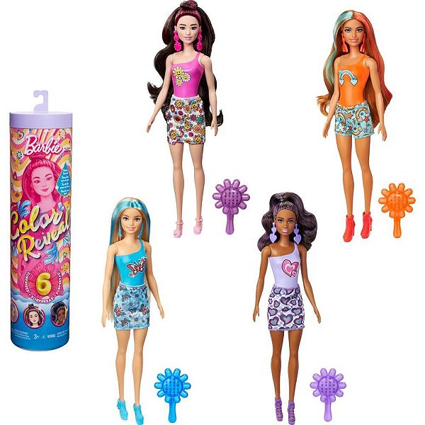 Barbie Color Reveal Série ARCO-ÍRIS Groovy com 6 Surpresas - Caixa com 4 Unidades