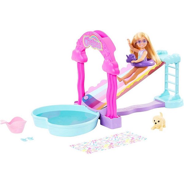 Barbie Family Chelsea DIVERTE-SE NO Tobogã de água
