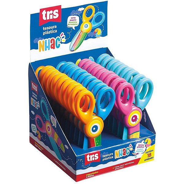 Tesoura Escolar TRIS NHAC Lamina Plast.colorid Display C/ 18