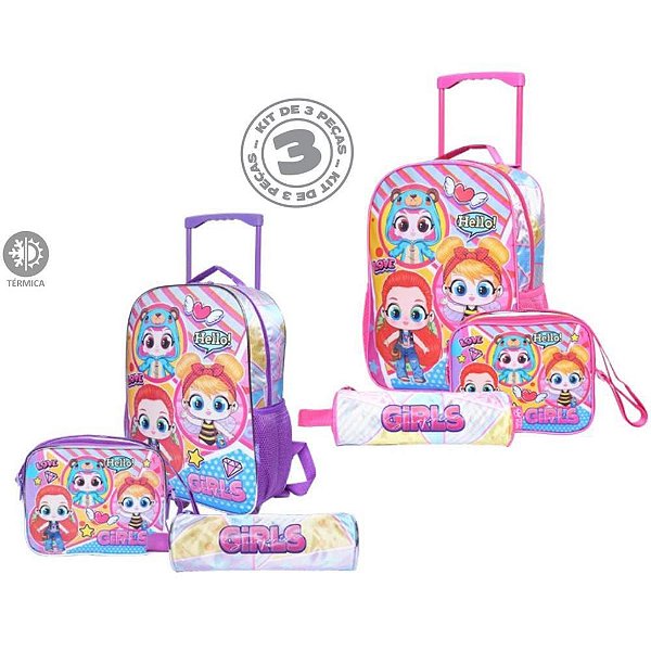 Mochila Infantil C/ Rodinha GIRLS Surprise KIT C/3PÇS SORT