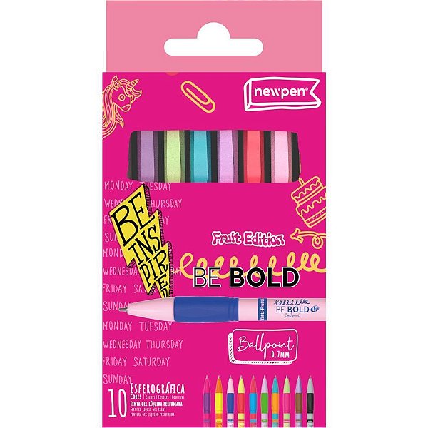 Caneta Esferográfica Bebold Fruits com 10 Aromas Diferentes - KIT com 10 Cores