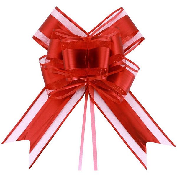 Laço Pronto Decorado 32MM X 47CM Luxo Fio Vermelho Pacote com 100