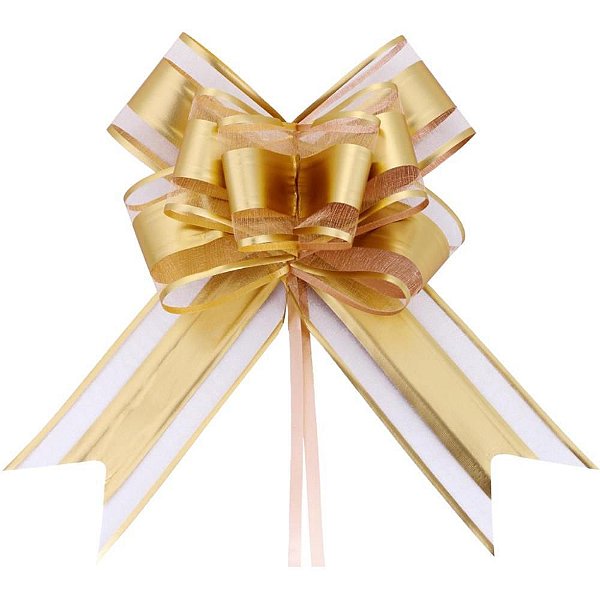 Laço Pronto Decorado 32MM X 47CM Luxo Fio Dourado PCT. C/100