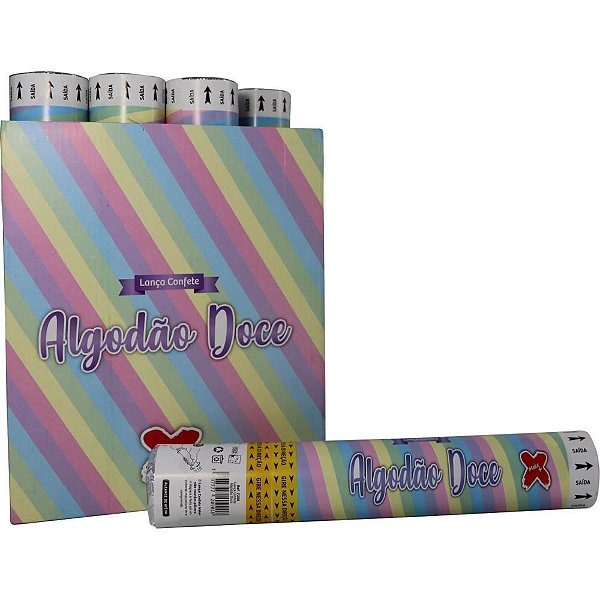 Lançador de Confete Algodão Doce Papel 30CM - Display com 12 Unidades