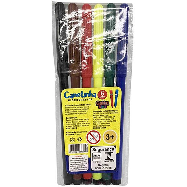 Caneta Hidrográfica Hidrocor KIDS 6 Cores PCT.C/12
