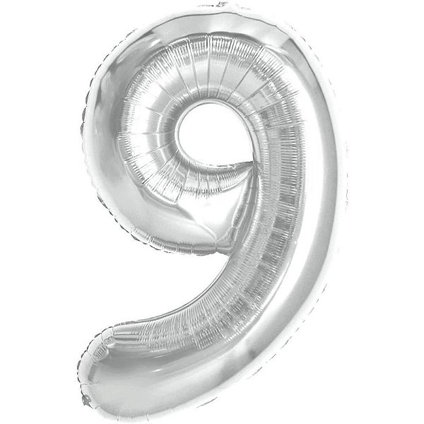 Balão Metalizado Numero 9 Prata 40CM