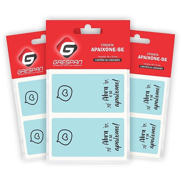 Etiqueta Adesiva ABRA e SE Apaixone Azul Retangular Cartela com 60