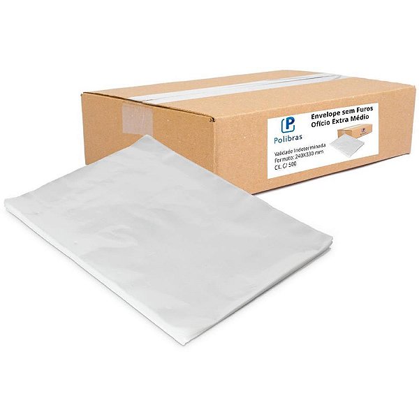 Envelope Plástico sem Furo Ofício EXTRA Médio 0,12MM - Caixa com 500 Unidades