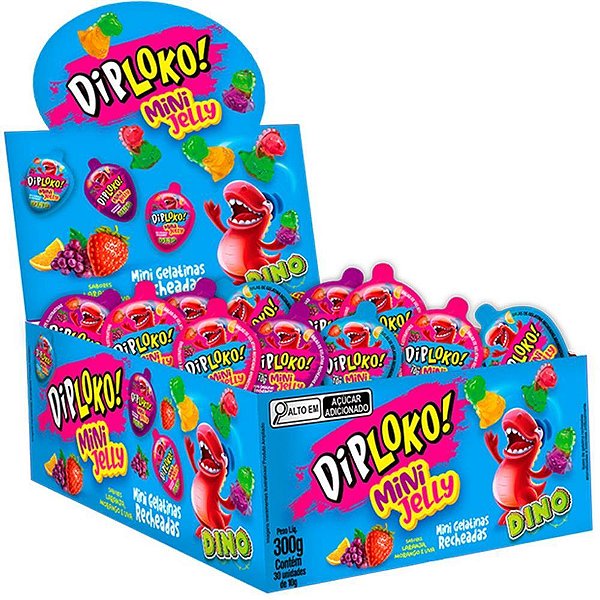 Doce DIP Loko JELLY Dino Recheado Display com 30