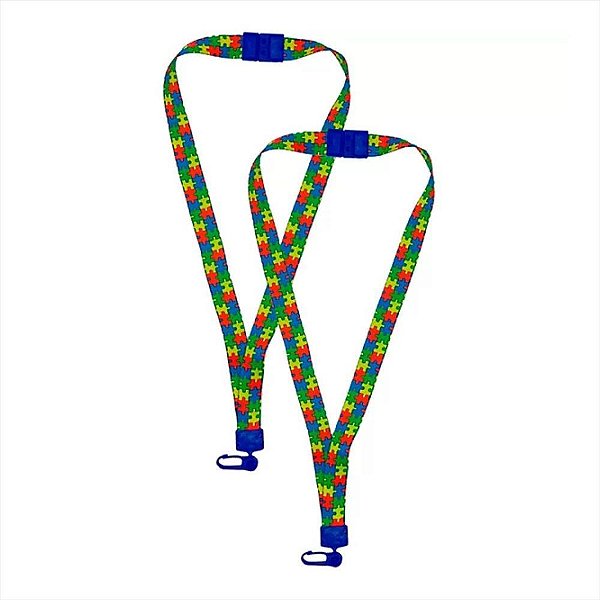 Cordão para Crachá Tecido QUEBRA-CABEÇA Tea com Trava de Segurança - Pacote com 2