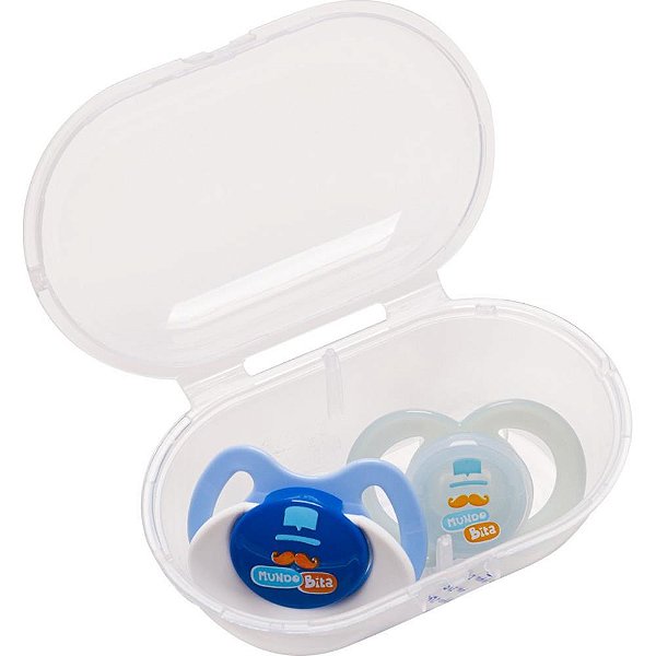 Chupeta Mundo Bita Dia e Noite Silicone Ortodôntica Azul Tamanho 2 - Blister com 2 Unidades