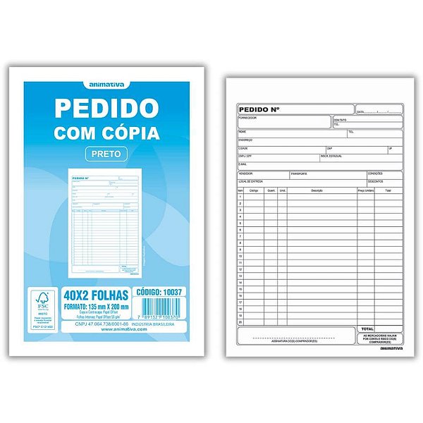 Impresso Talão de Pedido 1/18 2 Vias 40 Folhas Pacote com 20