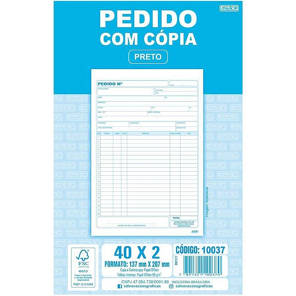 Impresso Talão de Pedido 1/18 2 Vias 40 Folhas Pacote com 20