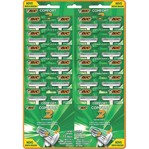 Barbeador Descartável BIC COMFORT2 Verde 12 Blisters com 2 Unidades