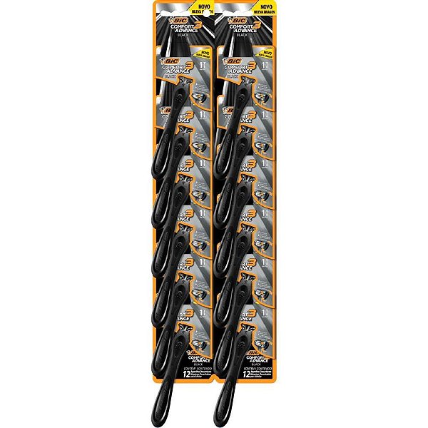 Barbeador Descartável BIC COMFORT3 BLACK - 12 Blister com 1 Unidade.