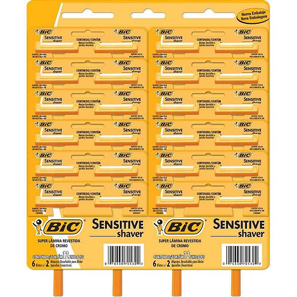 Barbeador Descartável BIC Sensitive - Caixa com 12 Blisters de 2 Unidades