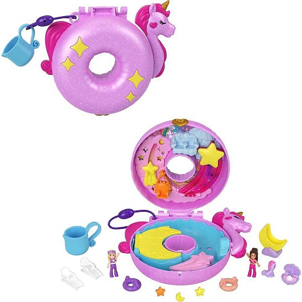 Polly Pocket Micro Conjunto Boia Unicórnio Flutuante com Acessórios