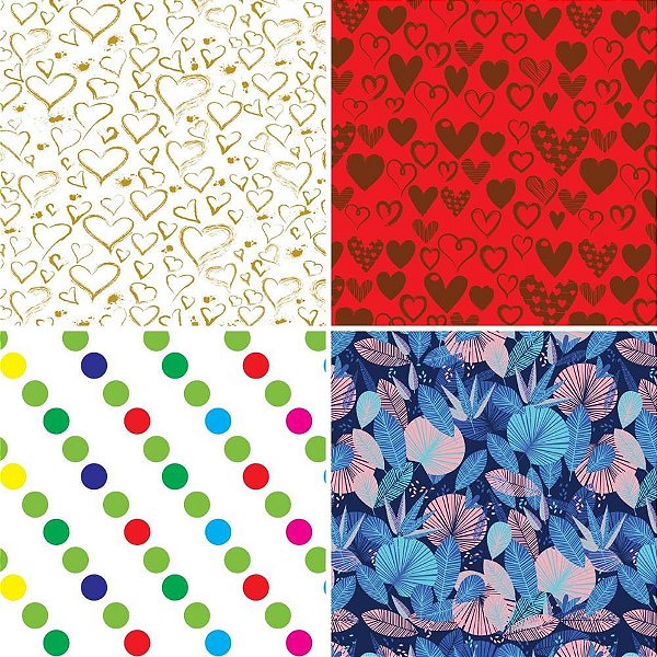 Papel de Presente 50X60CM Couchê Fantasia Feminino II 4 Modelos Sortidos Pacote com 40 Unidades