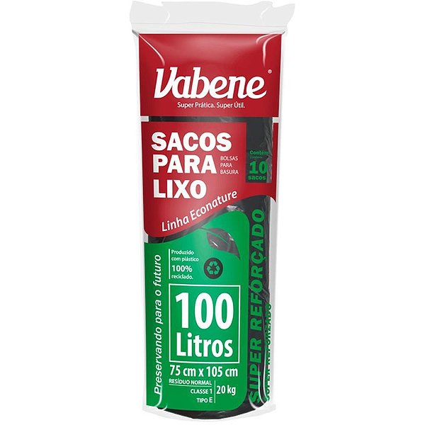 Saco para Lixo 100L Preto 75X105CM 40 Micras - Rolo com 10 Unidades