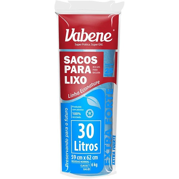 Saco para Lixo 30L Azul 59X62CM 35 Micras Rolo com 25 Unidades