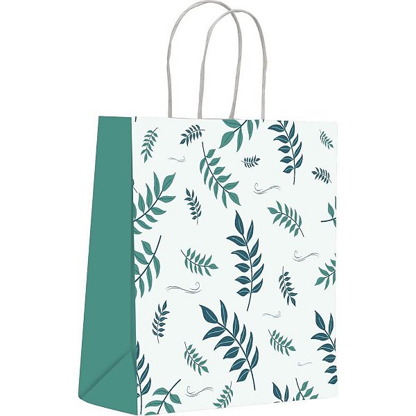 Sacola para Presente Decorada Folhas Grande 32X38X19CM Pacote com 10
