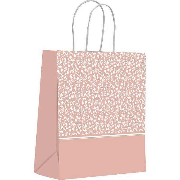 Sacola para Presente Decorada Nude Rosas Grande 32X38X19CM Pacote com 10