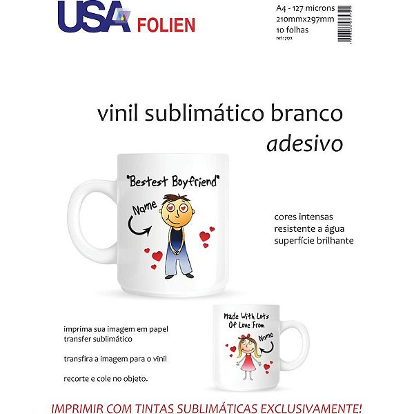 Vinil para Sublimação A4 Adesivo Branco Pacote com 10 Folhas
