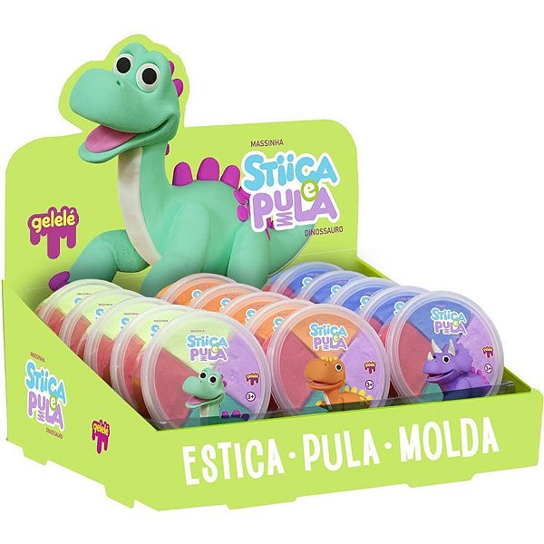 Massa para Modelar Criativa Stica e Pula Dino 4 Cores - Display com 15 Potes