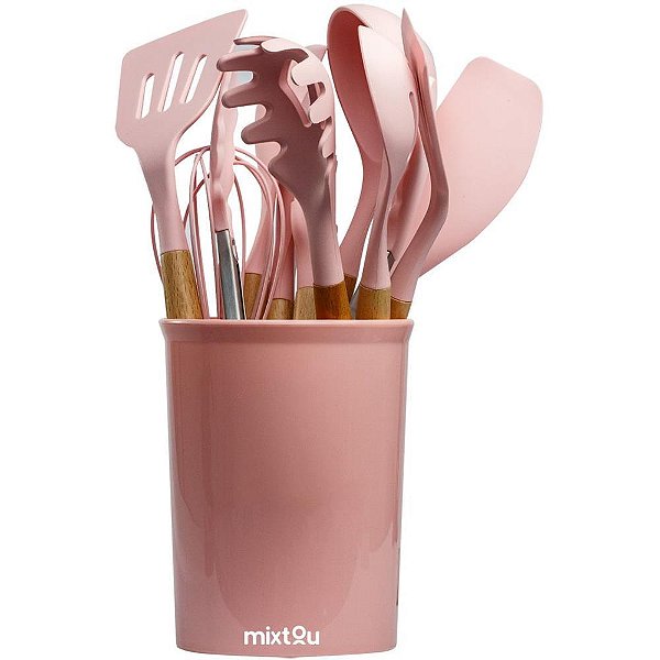 Conjunto de Espátulas de Silicone 12 Peças Rosa