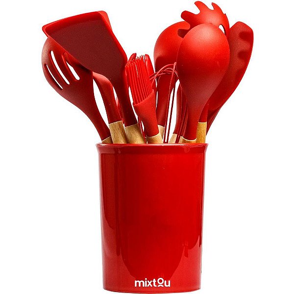Conjunto de Espátulas de Silicone 12 Peças - Vermelho